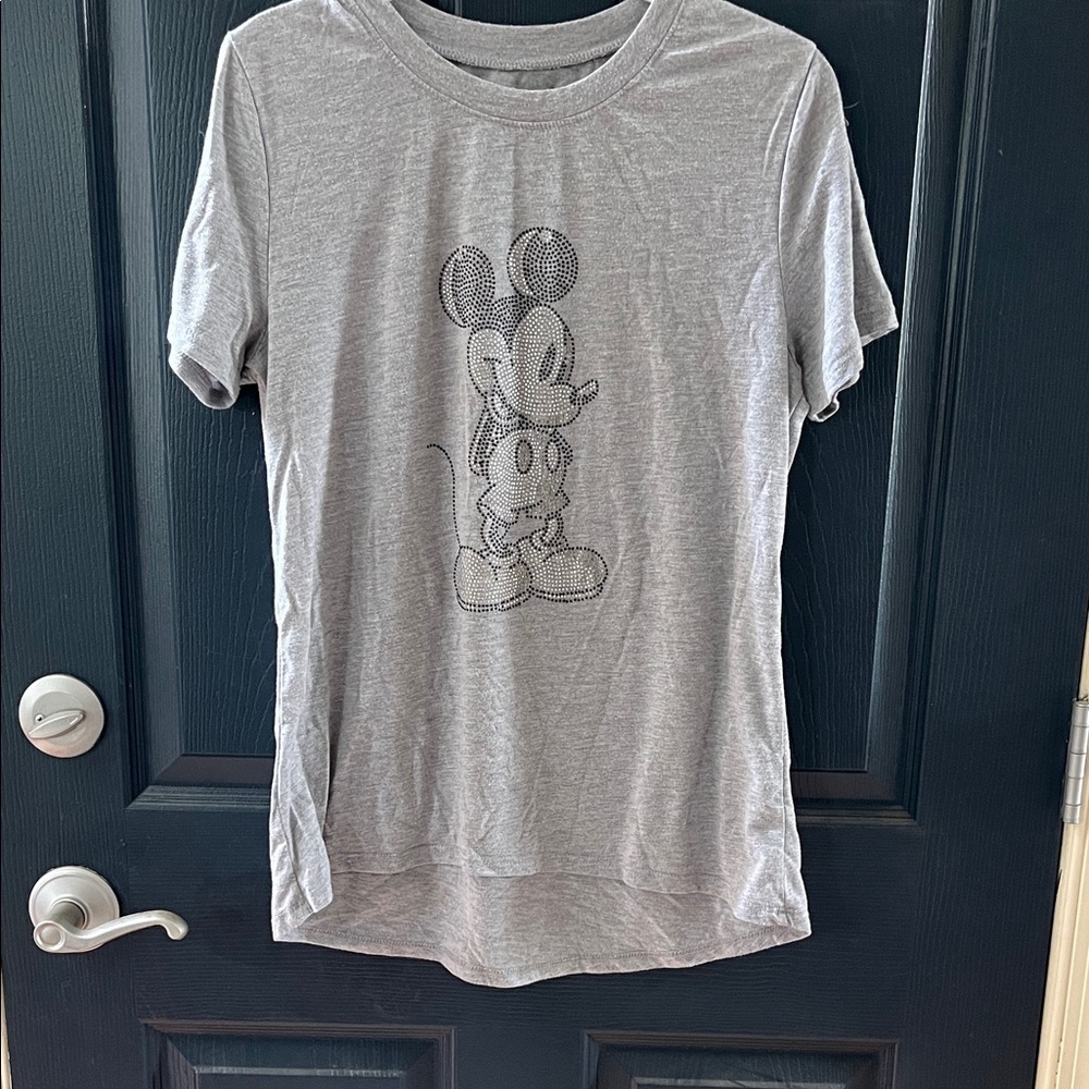 EUC Gray High low Mickey Mouse Rhinestone design Shirt size Medium